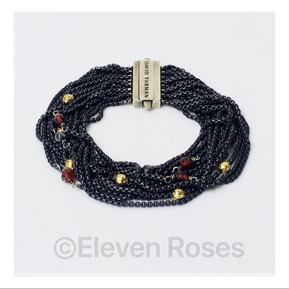 David Yurman Garnet Hematine 16 Row Chain Bracelet